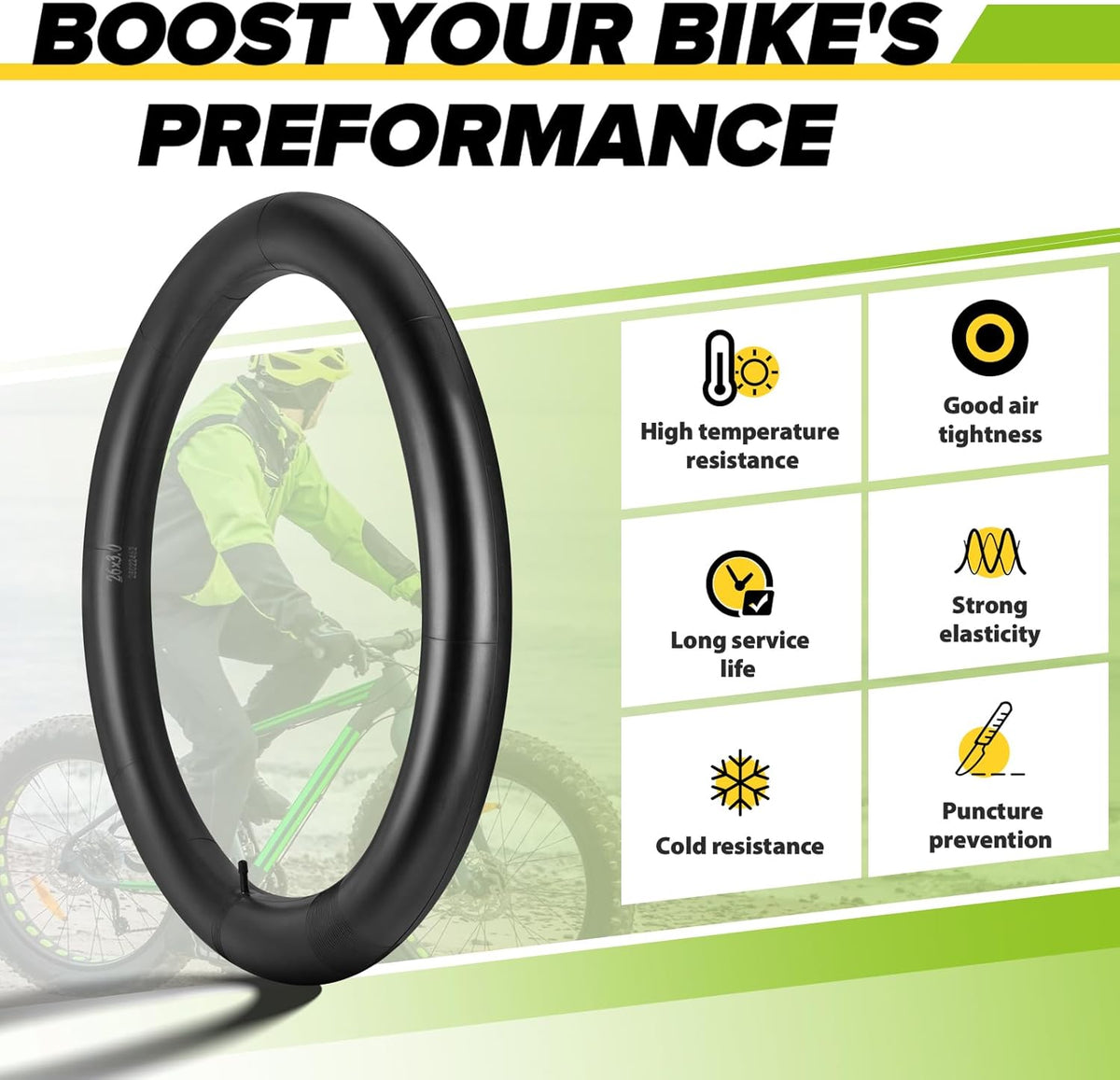 Skiennix Fat Bike Tube - Premium Butyl Rubber with AV 32mm Schrader Valve | 20" & 26" Sizes, 1/2/4 Pack