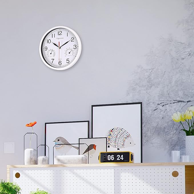 8 Inch White Wall Clock, Sweep Silent Movement Accurate Clocks