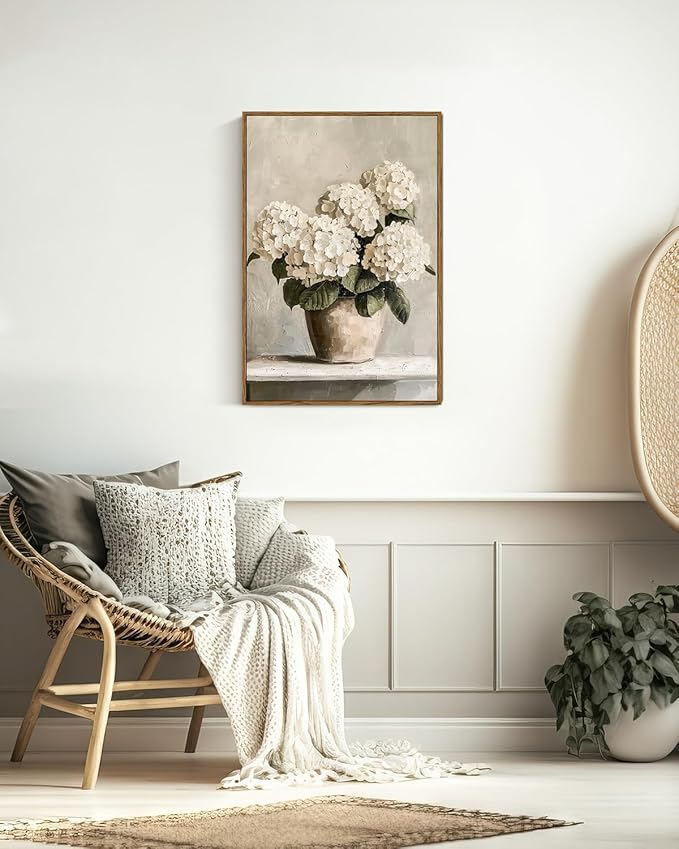 InSimSea Framed Canvas Wall Art Vintage Decor, Hydrangea Floral Pictures Bathroom Wall Decor Aesthetic, Living Room Bedroom Flower Home Retro Decorations, 16x24inch