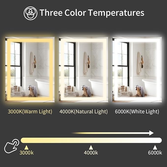 Koonmi 40"x32" LED Mirror for Bathroom, 90CRI Anti-Fog Vanity Mirror