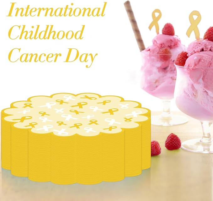 100 Pcs Childhood Cancer Awareness Items 13.5" Scalloped Childhood Cancer Awareness Paper Placemats Gold Ribbon Place Mats for Fundraisers Charity Survivor Fighter Party Supplies