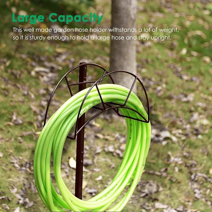 TomCare Garden Hose Holder Detachable Metal Water Hose Holder Hose Hanger Heavy Duty Free Standing Hose Storage Stand for Outside, Brown