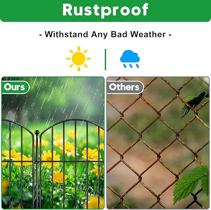 Decorative Garden Fence 17in (H) x40ft (L), Arched Rustproof Metal No Dig Fence for Dogs & Rabbit, Ornamental Animal Barrier for Flower Beds, Border Panels Fencing for Yard & Patio Outdoor Decor