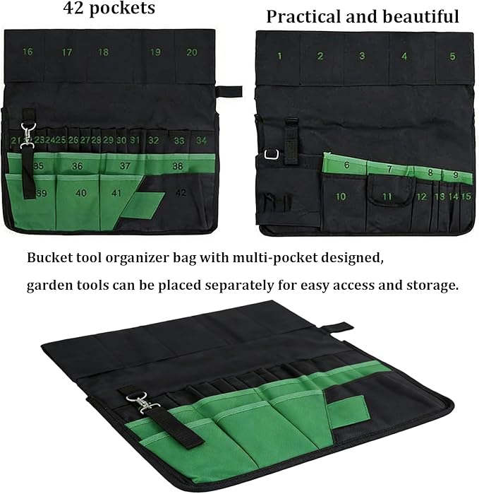 Bucket Tool Bag Organizer with 42 Pockets Multi-functional Garden Tool Bag Organizer 5 Gallon Bucket Tools Kit for Women Men (Tools are not included)