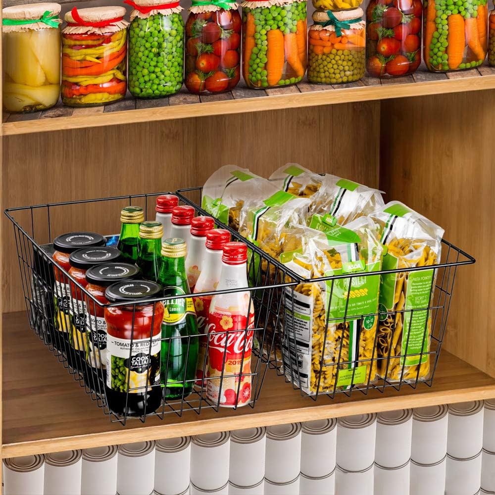 SANNO Wire Storage Baskets Freezer Baskets Farmhouse Organizer Storage Bins Large Organizer Bins for Storage, Office, Bathroom, Pantry Organization Storage Bins Rack with Handles 6 Pack