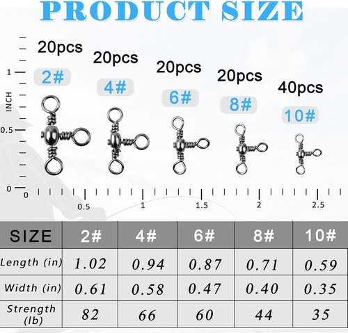 120pcs Heavy Duty 3-Way Fishing Swivels Kit - T-Shape Connectors for Catfish & Saltwater Surf Fishing