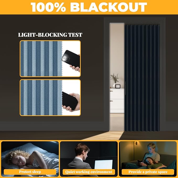 AJAZZ 100% Blackout Accordion Door Closet Door Curtain Invisible Applicable