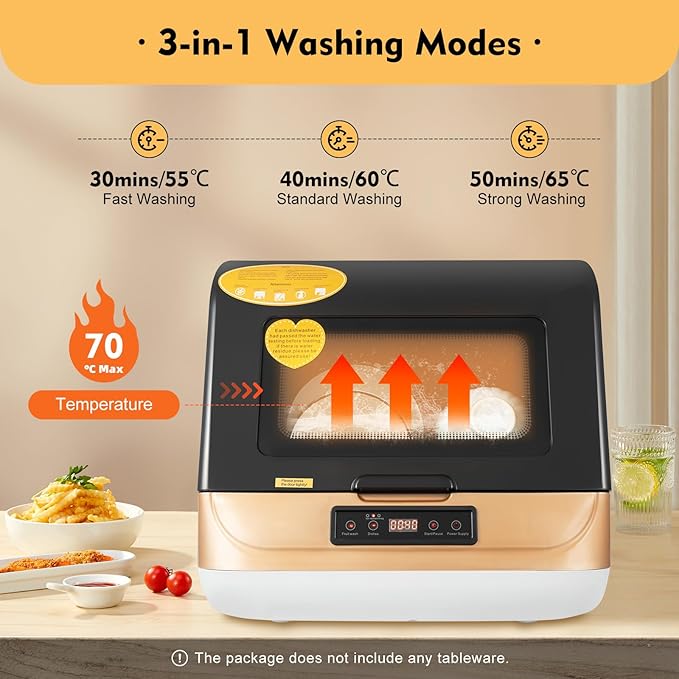 Countertop Dishwasher,1200W Portable Dishwasher with 4 Washing Programs, Air-Dry Function and LED Light 110V Stainless Steel Automatic Dishwasher Deep Heating Cleaning Machine for Apartment, Dorms,RVs
