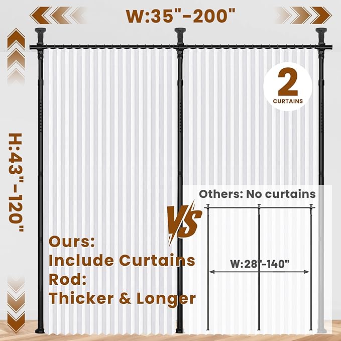 100% Blackout Room Divider Curtains Sets White W100 x L84 in 2 Panels No Drill