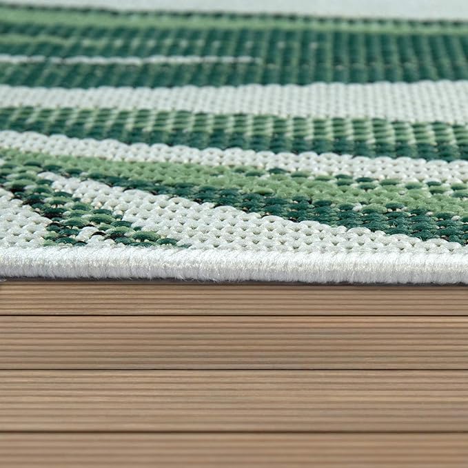 Outdoor Rug Green Beige with Palm Leaf Pattern for Patio Terrace Flat Weave, Size: 6'7" x 9'6"