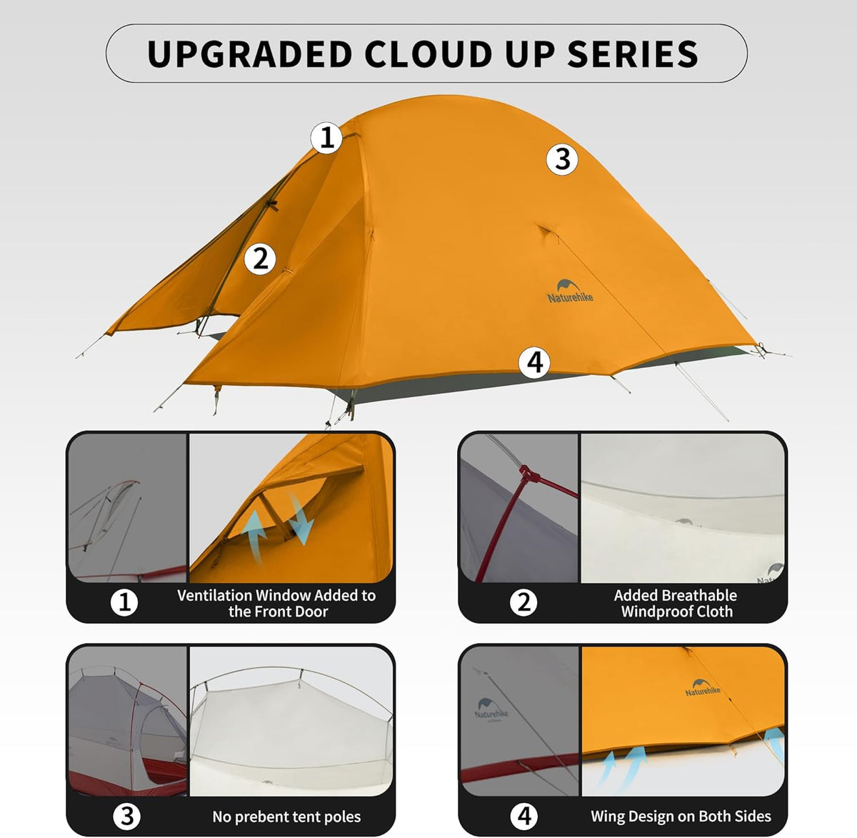 Naturehike Cloud-Up 1 Person Tent, Lightweight Backpacking Tents for One Man, Waterproof Ultralight One Person Tent for Camping Hiking Backpacking