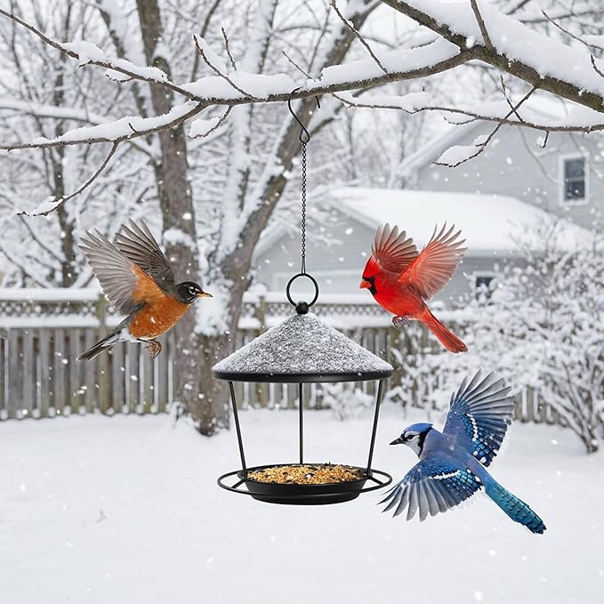Bird Feeder for Outdoor Hanging,Hanging Bird Feeder with Roof,Elegant Garden Sculpture with Multi-Use Bird Bath and Feeder with Chain and Hook,Creative Decor for Patio Balcony Yard Home