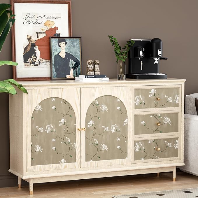 Laatse Floral Wallpaper Peel and Stick 17.5" x 393" Khaki Floral Contact Paper