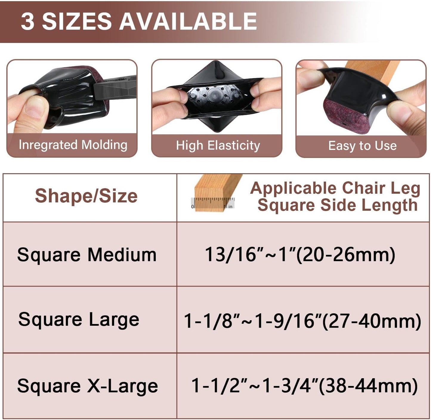 Chair Leg Floor Protectors Chair Leg Protectors for Hardwood Floors Silicone Caps Felt Strengthen Bottom Protection Anti-Scratch Reduce Noise 32 Pack Black Square L Fit:1-1/8" to 1-9/16" (27-40mm)