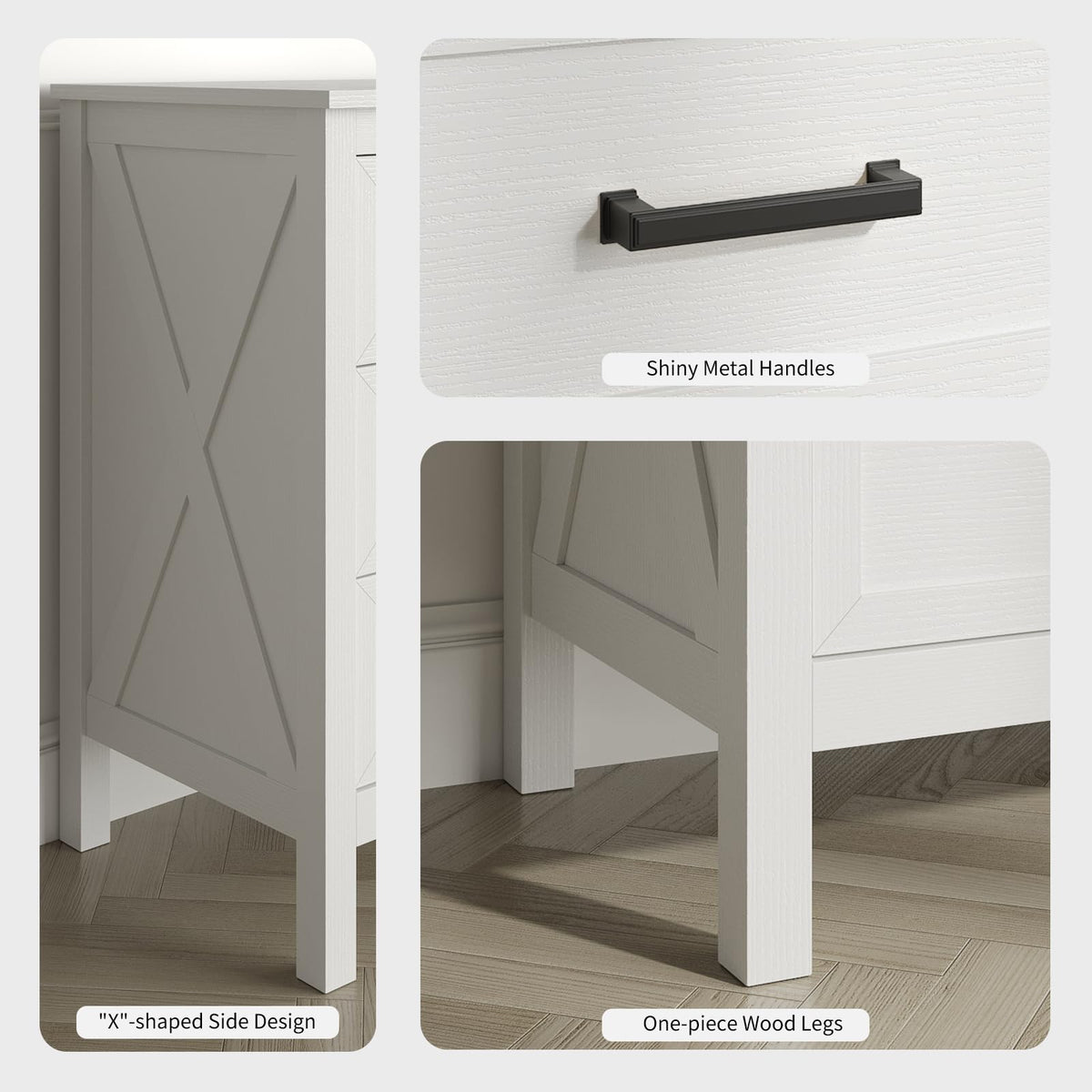 BAZELOR Farmhouse White 6 Drawers Dresser for Bedroom, Wood Rustic Wide Chest with Natural Texture, Storage Dressers Organizer for Bedroom, Hallway, Entryway
