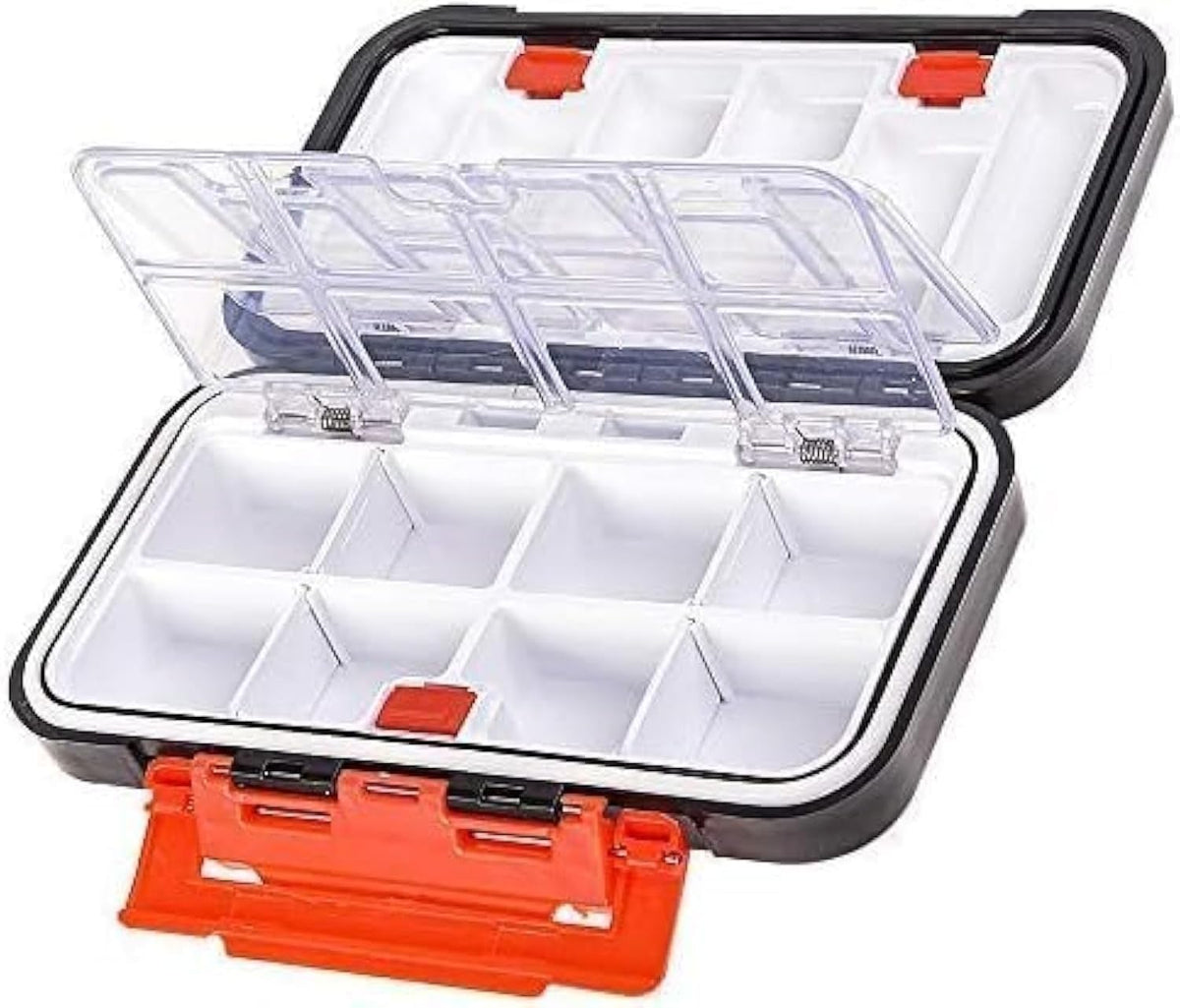 OriGlam Fishing Tackle Storage Box - Double-Sided Waterproof Design | 16 Compartments for Lures (Black)