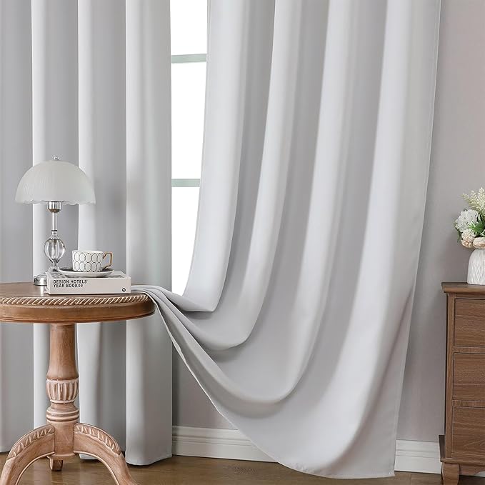 CUCRAF Grayish White Blackout Curtains 72 inch Length 2 Panels Set, Rod Pocket