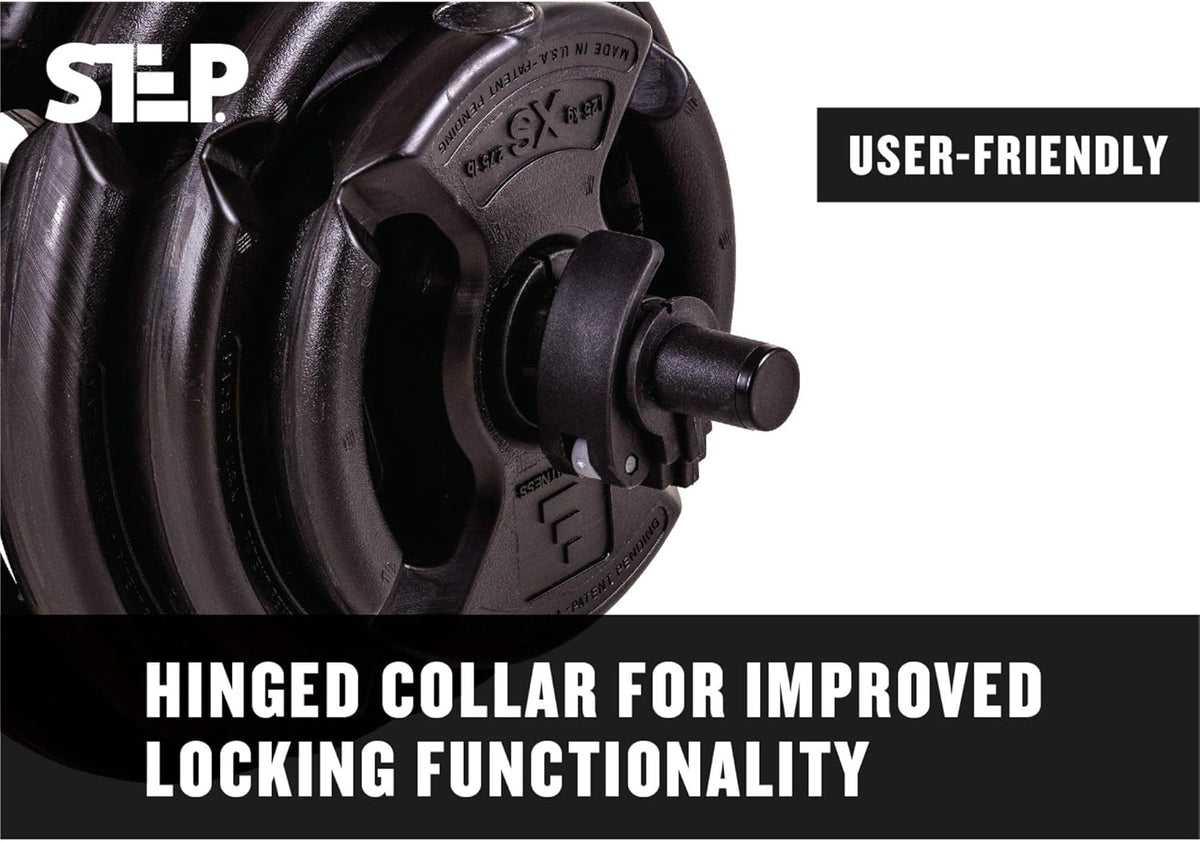 The Step Fitness Adjustable Dumbbell Set or Barbell Weight Set, 35-60 lbs, with Collars, and Weights