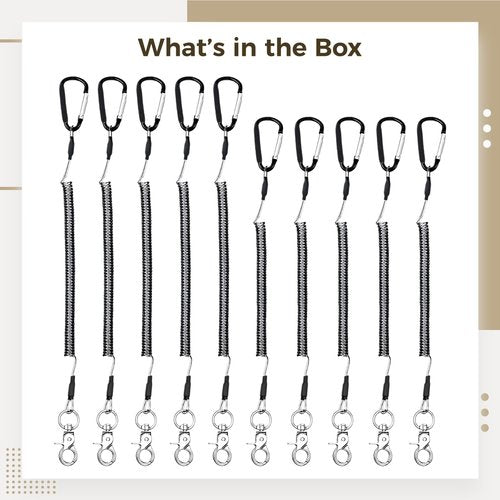 10 Pcs Fishing Tool Lanyards, Retractable Steel Wire Tethers- Heavy Duty Stainless Steel Coiled Security Cables with Carabiners for Kayak Accessories Range Finder Fishing Gear - 2 Sizes