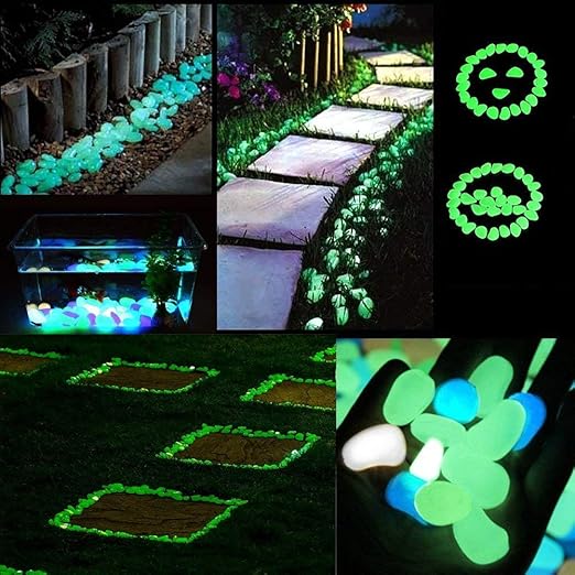 340 Pcs Glow in The Dark Garden Pebbles, Gardening Luminous Glow Stones Outdoor Decor Glowing Water Fish Tank Gravel (Green)