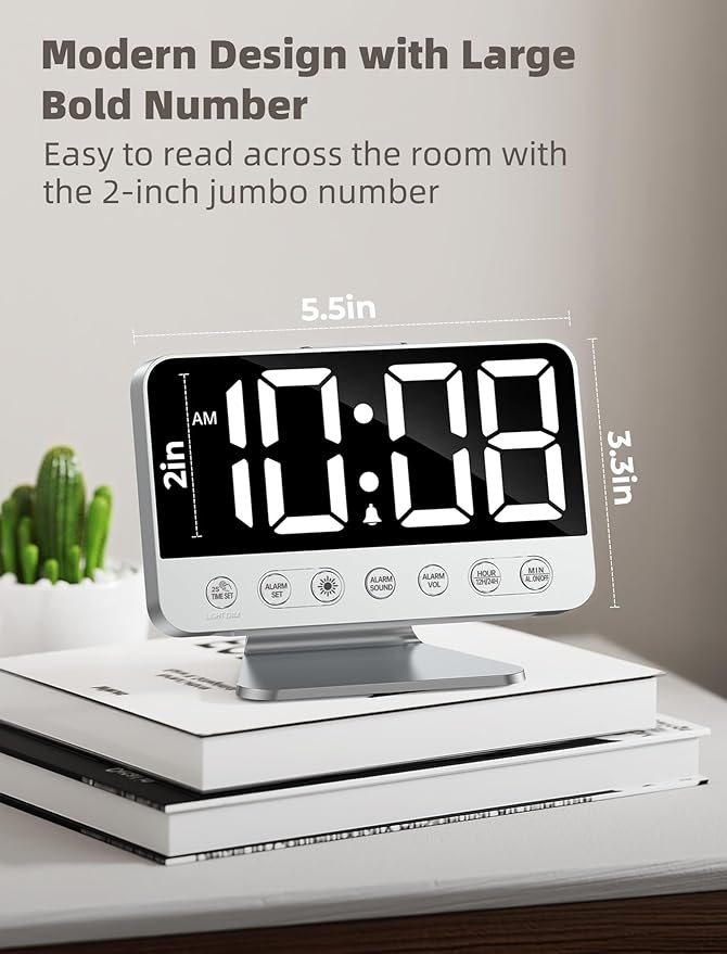 Odokee Digital Alarm Clocks for Bedrooms: Large Bold Number 5 Brightness Dimmer