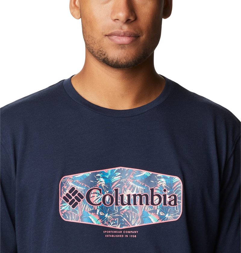 Columbia Men's Thistletown Hills Graphic Short Sleeve, Collegiate Navy HTHR/Wanderland Graphic, 2X Tall