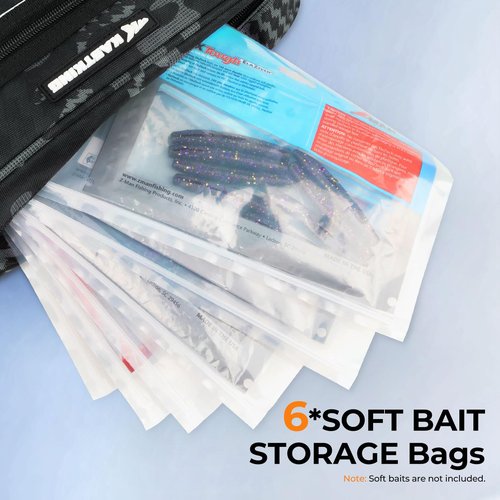 KastKing BaitSpace Waist Bag – Waterproof Tackle Storage Bag With Adjustable Belt, Fishing Fanny Pack for Men, Soft Bait Organizer, 3600 Utility Box, Rod Holder, Nylon, Black Camo