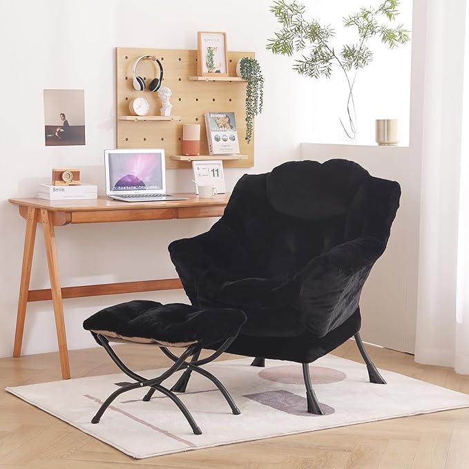 LITA Modern Accent Leisure Upholstered Sofa Chair, Lounge Reading Chair with Armrests and a Side Pocket for Living Room, Bedroom & Small Space, Plush Black