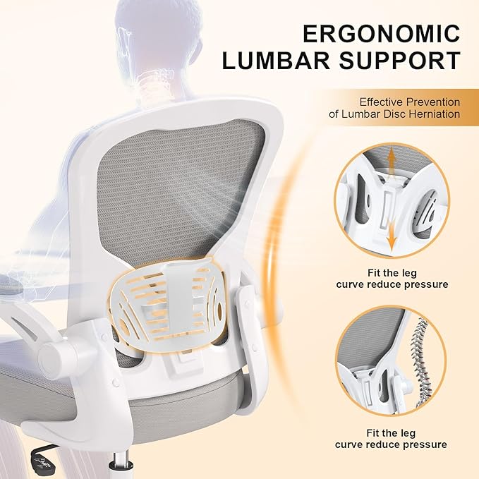 Synorla Office Chair, Ergonomic Desk Chairs 330LBS Capacity High Back Mesh Computer Chair with Flip-up Armrests, Comfy Work Chair with Adjustable Lumbar Support