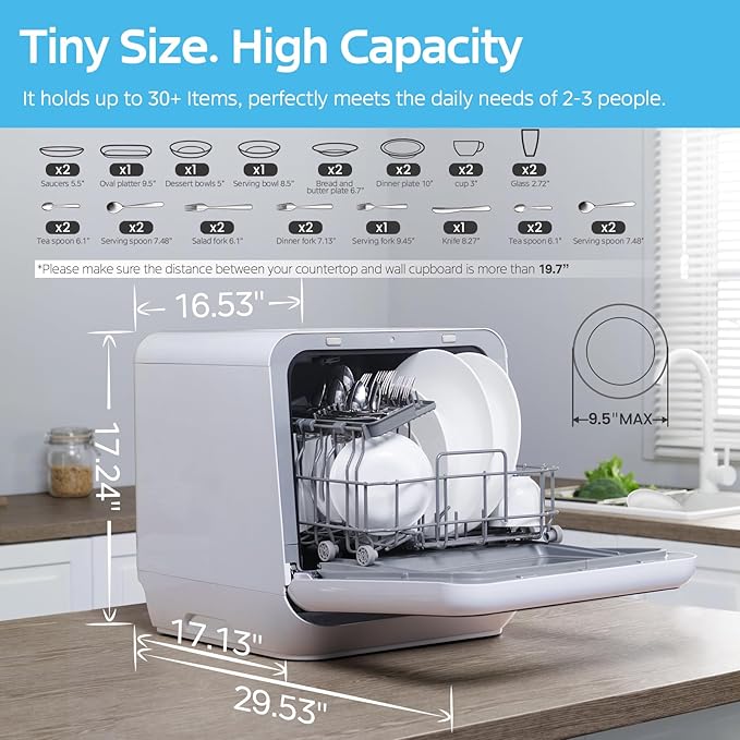 Midea MDC17P0ABB Portable Countertop Mini 1.32Gal Built-in Water Tank, No Hookup Needed, 6 Programs, 360° Dual Spray, 162℉ High-Temp& Air-Refresh Function, Dishwasher for Apartments& RVs, Black