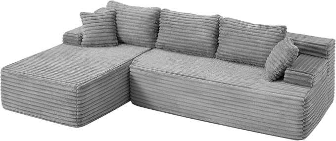 Hobestluk Modular Sectional Sofa Couches L-Shape Couch 3 Seat Modular Sofa Memory Foam Sectional Couches for Living Room, Cloud Couch with Oversized Chaise (Left Facing)