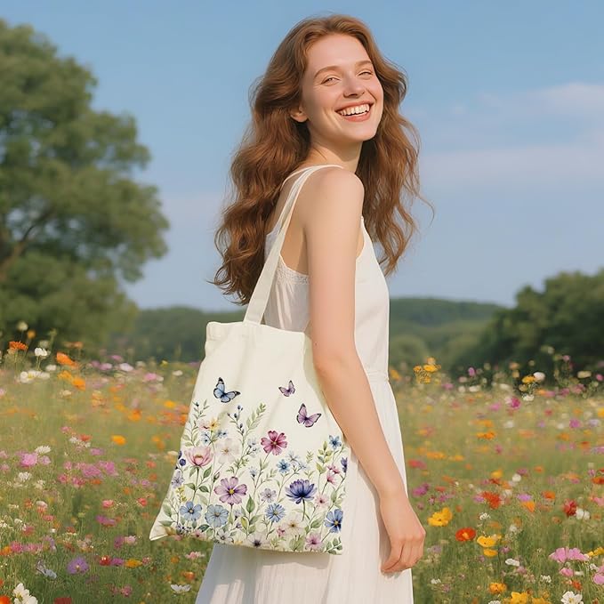 Flower Plant Lover Gifts for Women Canvas Tote Bag with Makeup Bag Cosmetic Bags Grocery Bags for Shopping Christmas