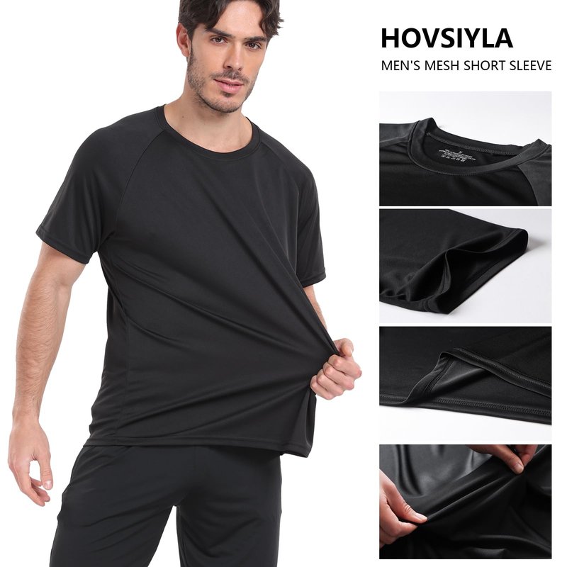 HovSiyla 5 Pack Running Shirts Men Sport Tops Dry Fit Gym Wicking Athletic T Shirts Breathable Cool Workout Shirts 2XL