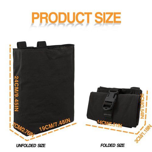 ULIONTAC Tactical Foldable Buckle Pouch - 500D Nylon Roll Up Drop Dump Pouch for Tactical Duty Belt Molle Tool Bag Space Saving (BK)