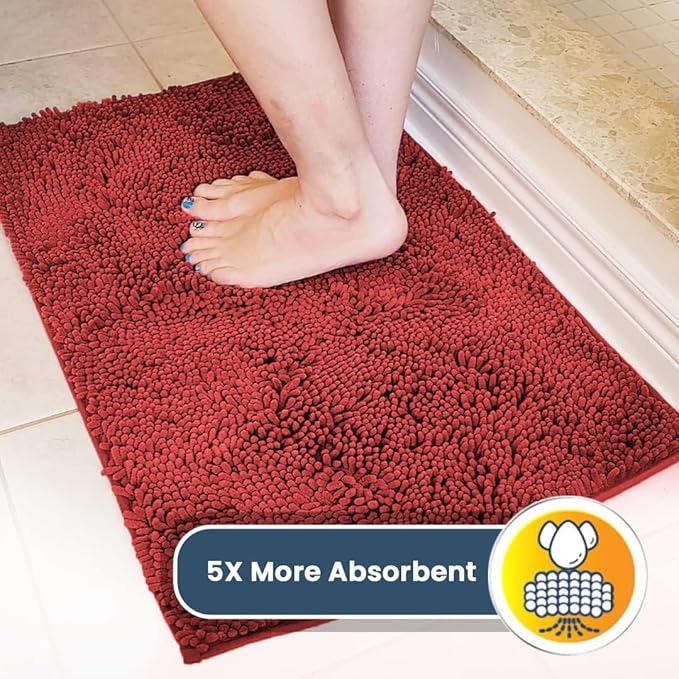Muddy Mat® | Super Water Absorbent Door Mat Indoor, Microfiber Quick Dry Chenille Entryway Rug, Slip Resistant Front Door Mat, Indoor Mats for Entryway, Machine Washable Pet Rug, Red 35"x24"