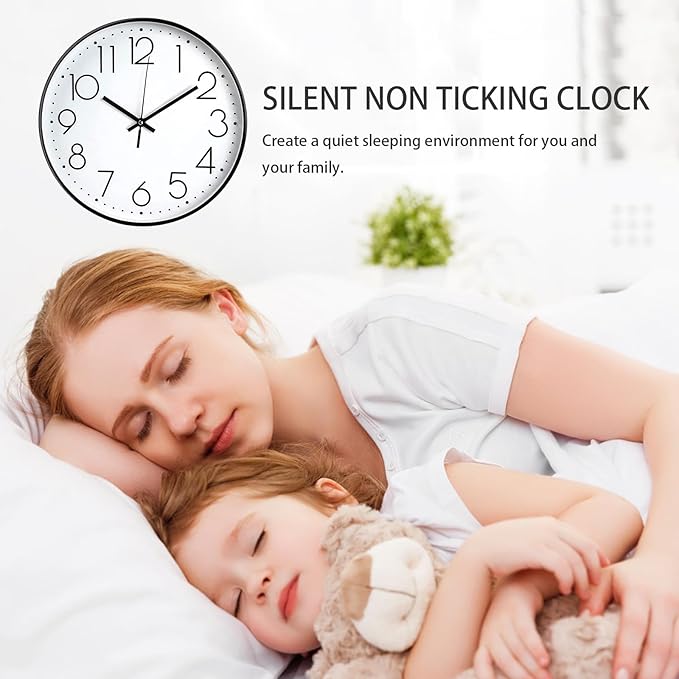 JUSTUP 8in Non-Ticking Wall Clock, Silent Battery Operated Wall Clock