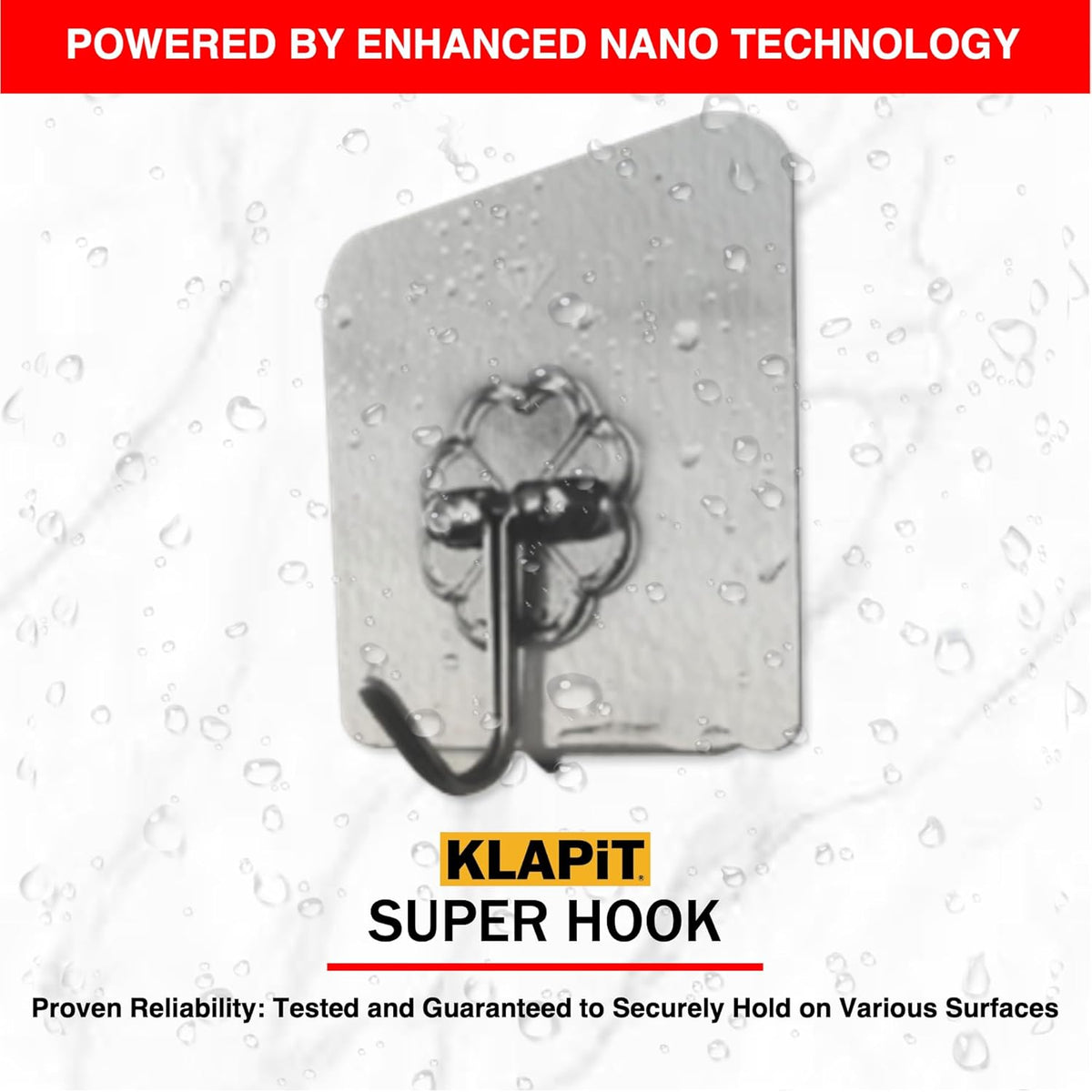 KLAPiT Super Hook - Heavy-Duty Adhesive Clear Wall Hooks, Holds Up to 11 lbs, Waterproof, No Damage, Easy Install on Tile, Wood, Stone, Glass & Metal - Made of Steel (Clear, 16pc)
