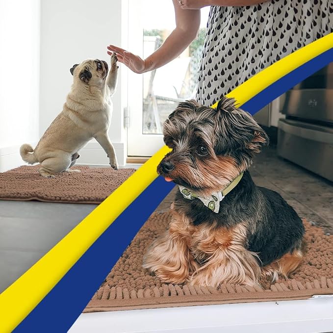 Muddy Mat® | Super Water Absorbent Door Mat Indoor, Microfiber Quick Dry Chenille Entryway Rug, Slip Resistant Front Door Mat, Indoor Mats for Entryway, Machine Washable Pet Rug, Mocha 36" x 120"