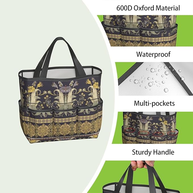 Paisley Garden Tool Bag - Waterproof Garden Tote with 8 Pockets, Large Storage Home Organizer Gardening Tool Oxford Bag for Garden Tools Kits Holder, Ideal Outdoor Gardening Gift for Women & Men