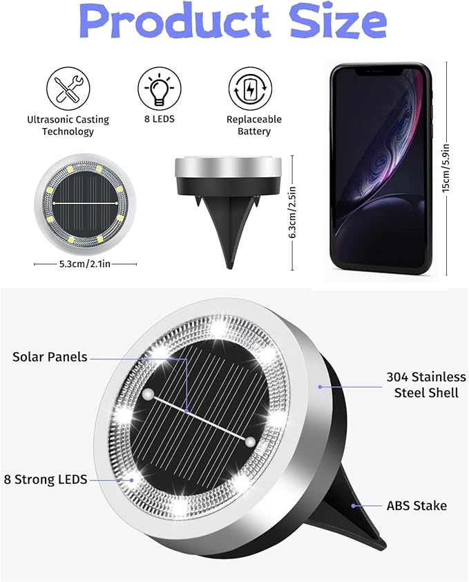 SenLuKit Mini Solar Ground Lights 2 Pack Outdoor IP65 Waterproof Solar Flat Garden Light Solor Powered Disc Pathway Lights for Outside Walkway Yard Landscape Patio Lawn Driveway-Cool White