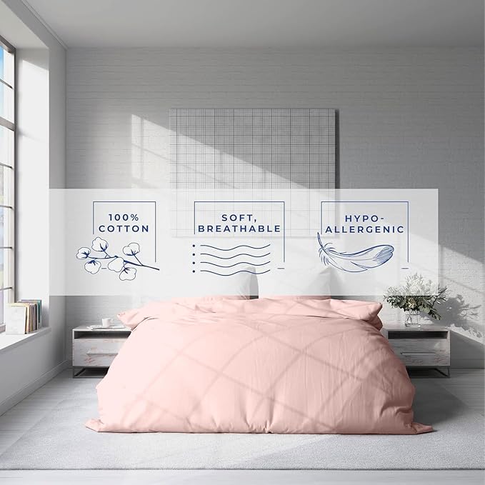 Kotton Culture 1 Pc King Size Duvet Cover Only -100% Egyptian Cotton Sateen 600 Thread Count Ultra Soft Premium Durable Comforter Cover Zipper Closure & Corner Ties (Pink Blush, King 102"x94")