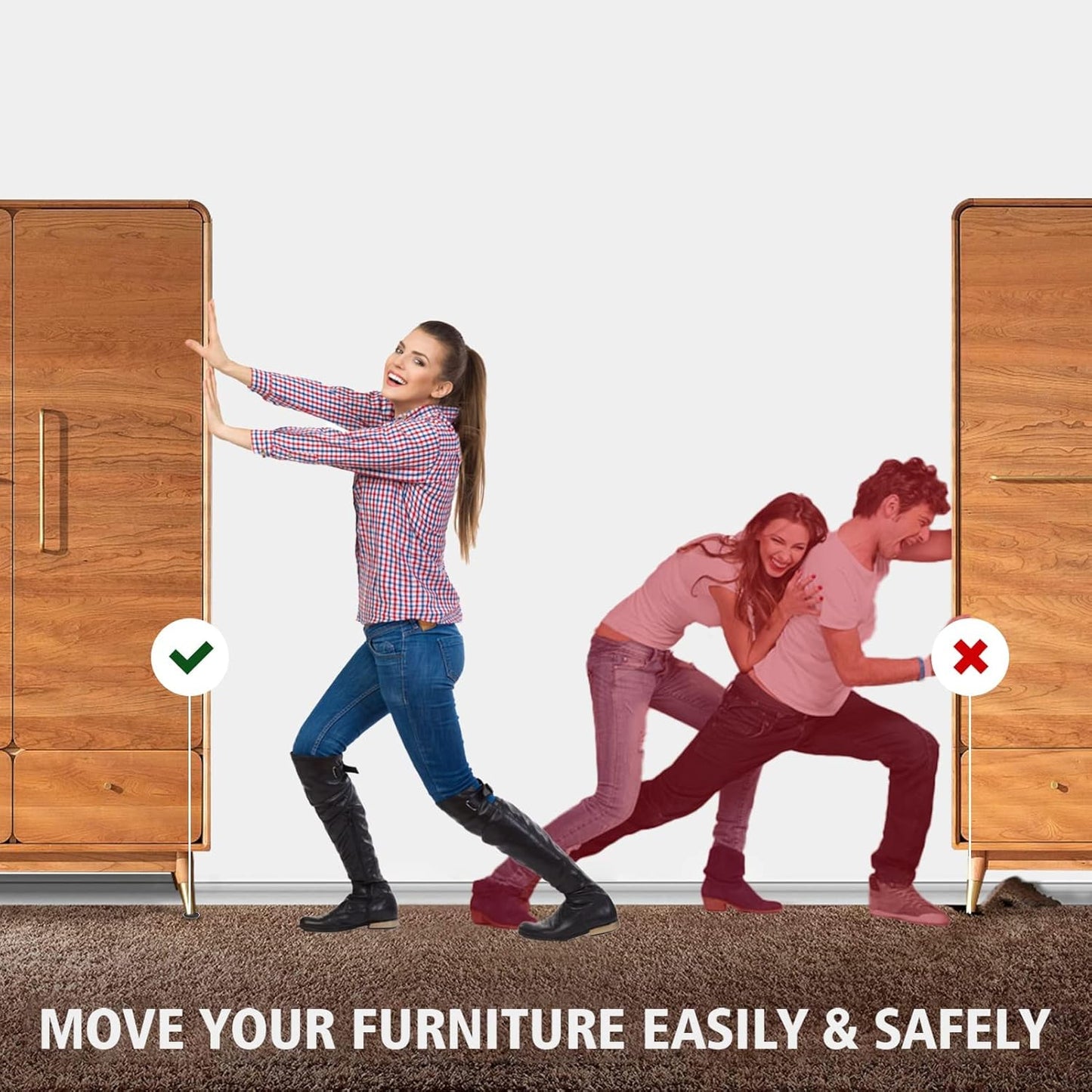 Furniture Sliders, 16pcs 3.5 inch Square Furniture Moving Kits Carpet Sliders for Moving Furniture, Heavy Duty Furniture Movers - Protect The Surface of Carpet, Easily Move Any Items