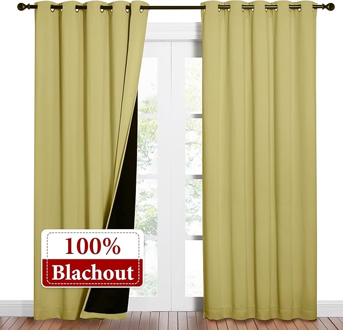 NICETOWN Paler Yellow Full Shade Curtain Panels, Pair of Energy Smart & Noise