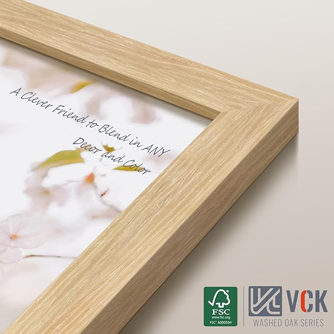 VCK 11x14 Picture Frame Set of 4 - Oak, Gallery-Quality Wood Poster Frames, 1.1-Inch Wide Border, Polished Plexiglass, Vertical or Horizontal Wall Display for Photo/Art/Prints, Natural Oak