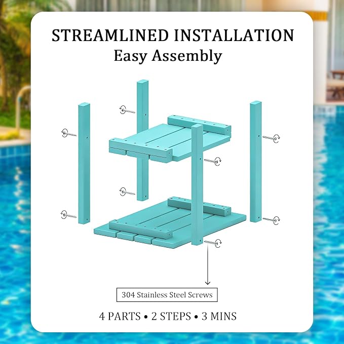 OTSUN Adirondack Outdoor Side Table, 16" HDPE Patio Side Table with Shelf, Weather Resistant Easy Maintenance for Backyard Pool Porch Garden & Lawn