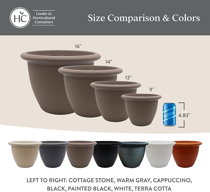 The HC Companies Sevilla Flower Planters - Outdoor & Indoor Planter - Round Self Watering Plant Pots for Herbs & More (16”, Sunset Terra Cotta, Pack of 2)