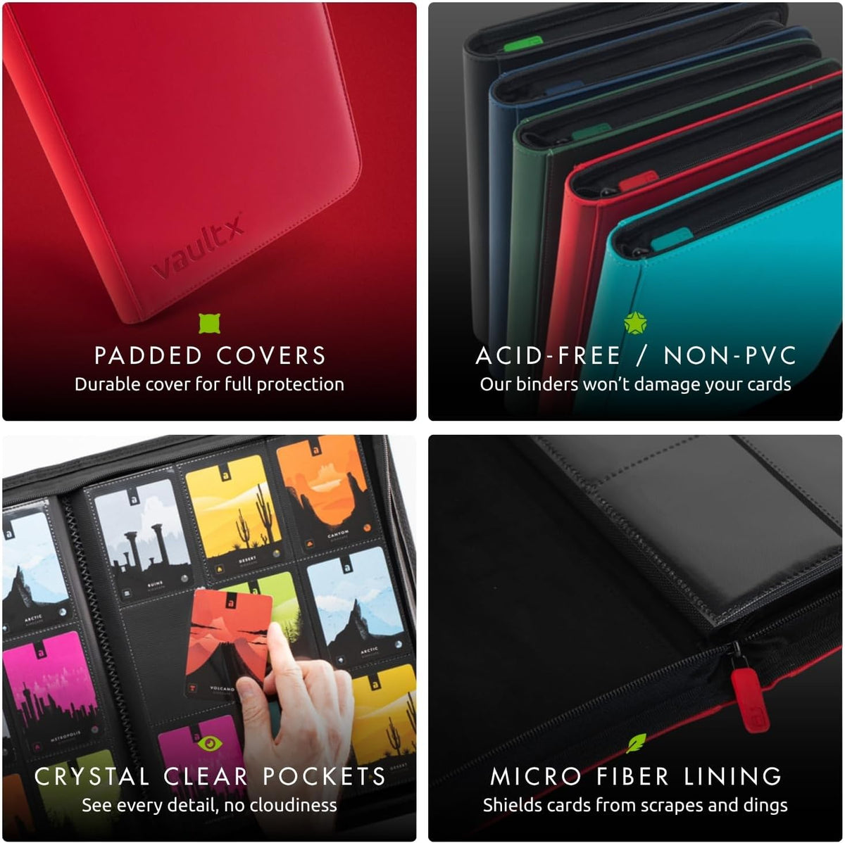 Vault X 9 Pocket Trading Card Zip Binder - Premium Exo-Tec Material, Holds 360 Cards, Red