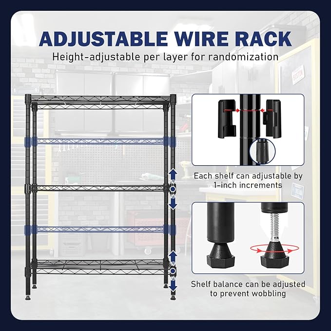 PayLessHere Shelf Shelving Pantry Storage Cabinet 3 Tier Adjustable Metal Storage Shelf 450 lbs Capacity NSF Certified Space Saving Design Adjustable Feet Easy Assembly (Black)