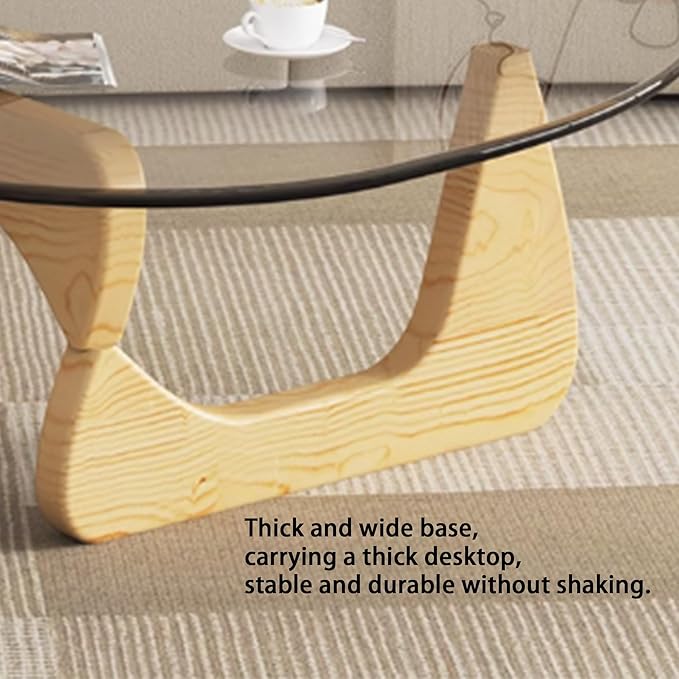 EASYSOUL Modern Glass Coffee Table, 32.68W x 22.44L x 15.75H in, Abstract Round Tea Tables for Living Room Home Office Industrial Cocktail Tables (Log-Clear Glass, 44.88")