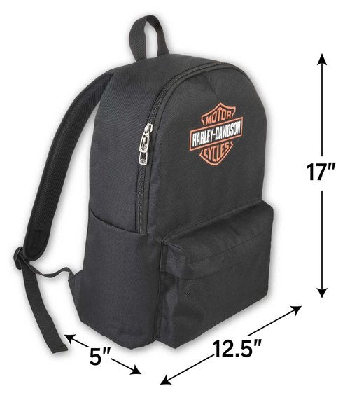 Harley-Davidson Bar & Shield Graphic Backpack w/Adjustable Straps - Black/Orange